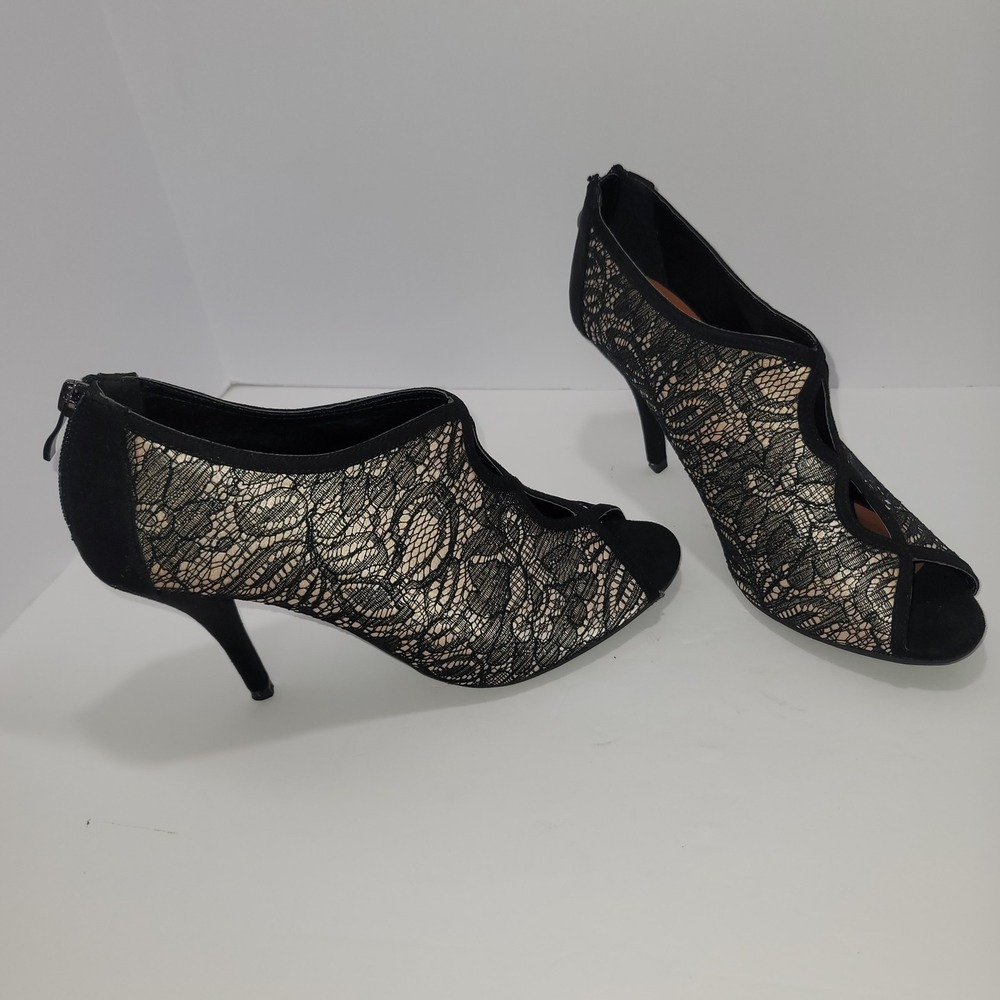 Women's 9 Peep Toe Lace Dressy Sexy Stiletto Heel Bootie Mobwife Whimsigoth Y2K